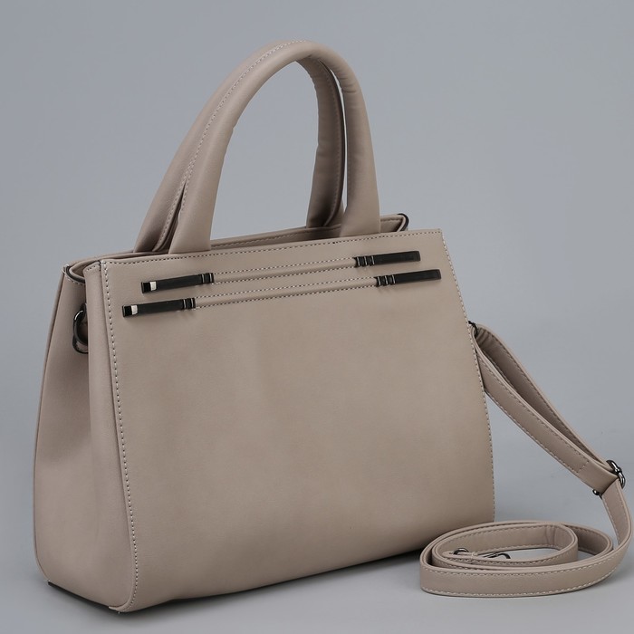 Сумка женская, отдел с перегородкой на молнии, наружный карман, длинный ремень, цвет серый