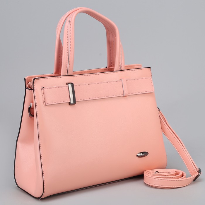 Сумка женская, 2 отдела на молниях, наружный карман, длинный ремень, цвет розовый