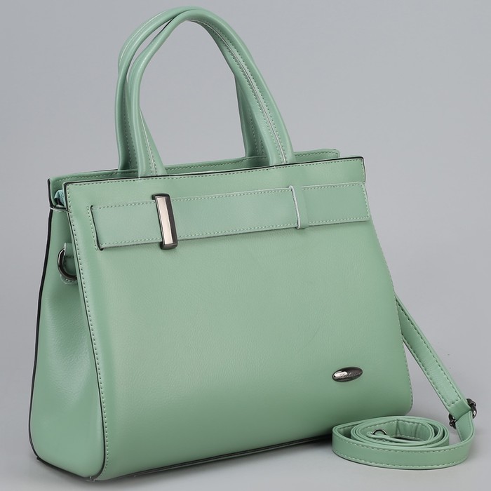 Сумка женская, 2 отдела на молниях, наружный карман, длинный ремень, цвет зелёный