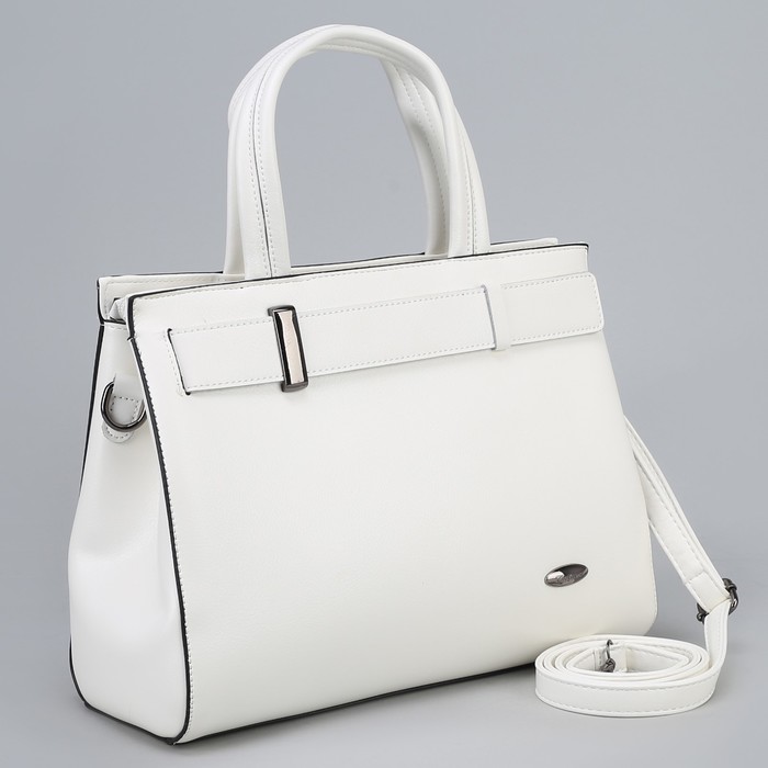 Сумка женская, 2 отдела на молниях, наружный карман, длинный ремень, цвет белый