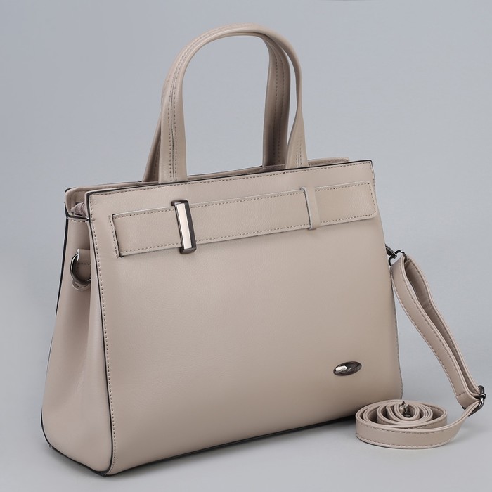 Сумка женская, 2 отдела на молниях, наружный карман, длинный ремень, цвет серый