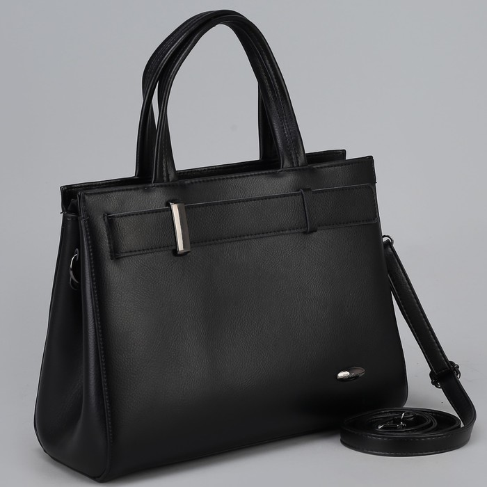 Сумка женская, 2 отдела на молниях, наружный карман, длинный ремень, цвет чёрный