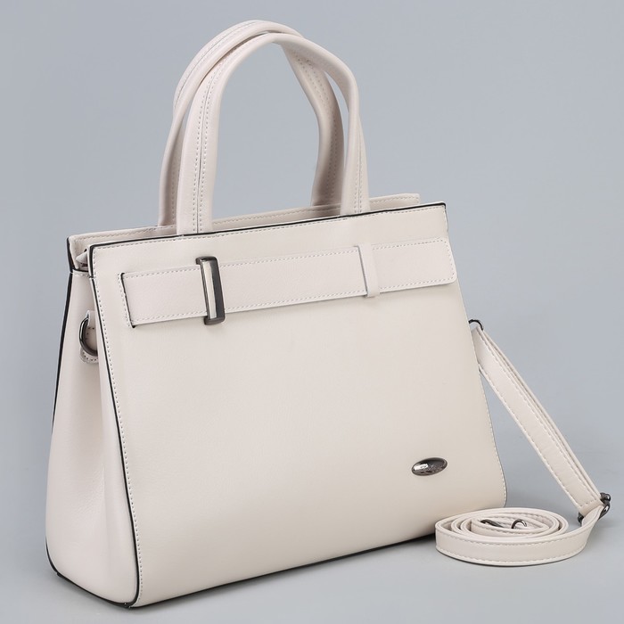 Сумка женская, 2 отдела на молниях, наружный карман, длинный ремень, цвет бежевый