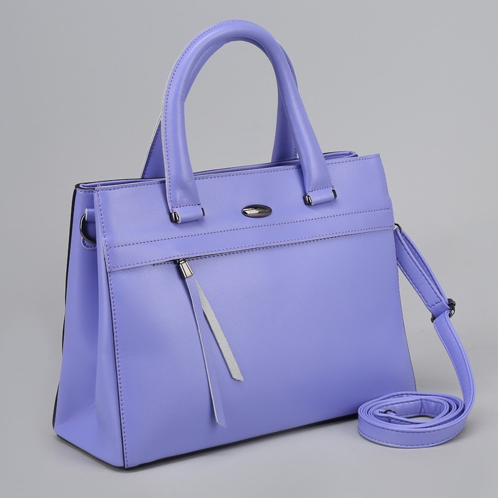 Сумка женская, 2 отдела на молниях, 2 наружных кармана, длинный ремень, цвет фиолетовый