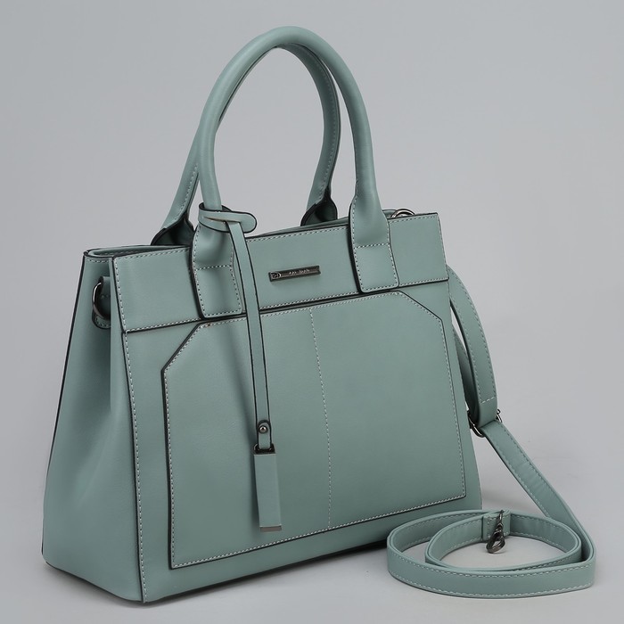 Сумка женская, 2 отдела на молниях, 2 наружных кармана, длинный ремень, цвет мятный