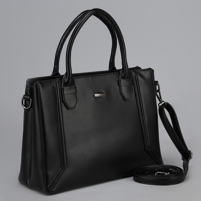 Сумка женская, отдел с перегородкой на молнии, наружный карман, длинный ремень, цвет чёрный