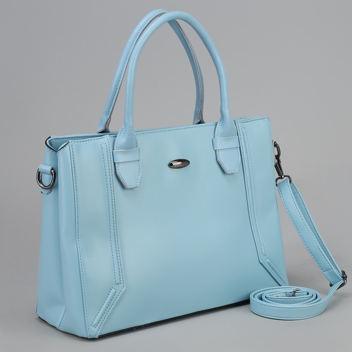 Сумка женская, отдел с перегородкой на молнии, наружный карман, длинный ремень, цвет голубой