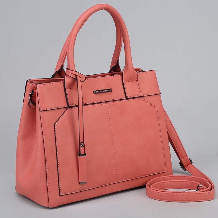 Сумка женская, 2 отдела на молниях, 2 наружных кармана, длинный ремень, цвет розовый