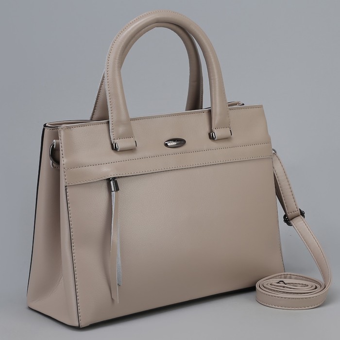 Сумка женская, 2 отдела на молниях, 2 наружных кармана, длинный ремень, цвет серый