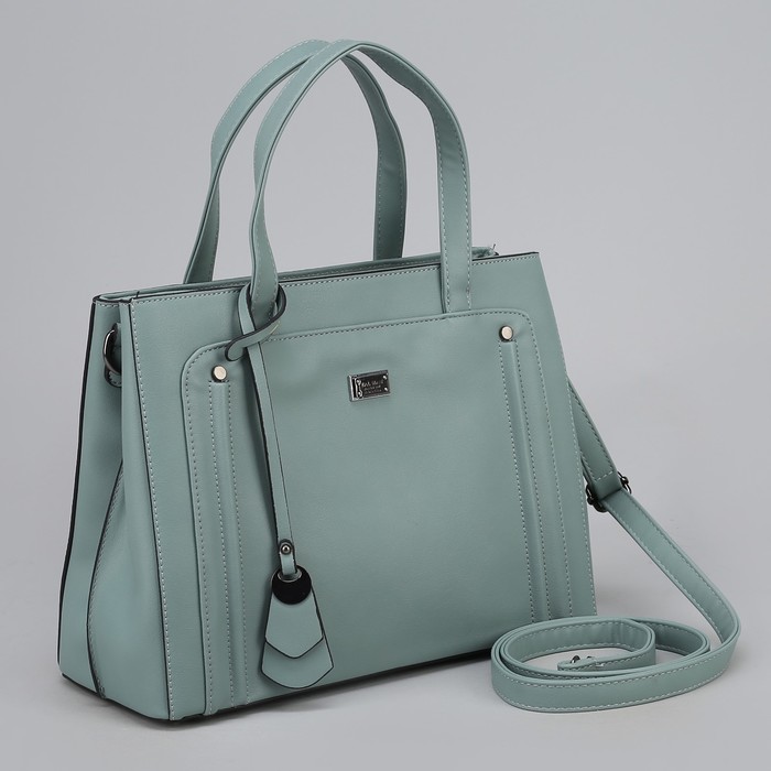 Сумка женская, 2 отдела на молниях, наружный карман, длинный ремень, цвет голубой