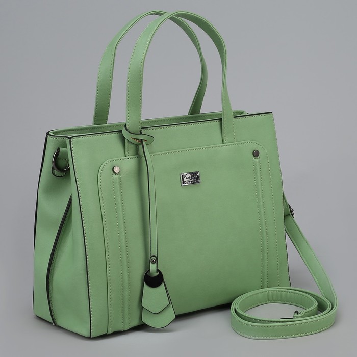 Сумка женская, 2 отдела на молниях, наружный карман, длинный ремень, цвет мятный