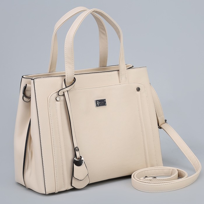 Сумка женская, 2 отдела на молниях, наружный карман, длинный ремень, цвет молочный