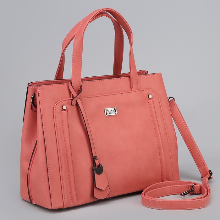 Сумка женская, 2 отдела на молниях, наружный карман, длинный ремень, цвет розовый