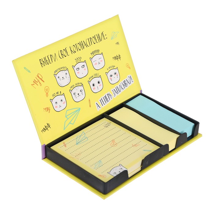 Бумажный блок в пластиковом футляре "Где твой отчёт?": 100 листов и 2 набора стикеров