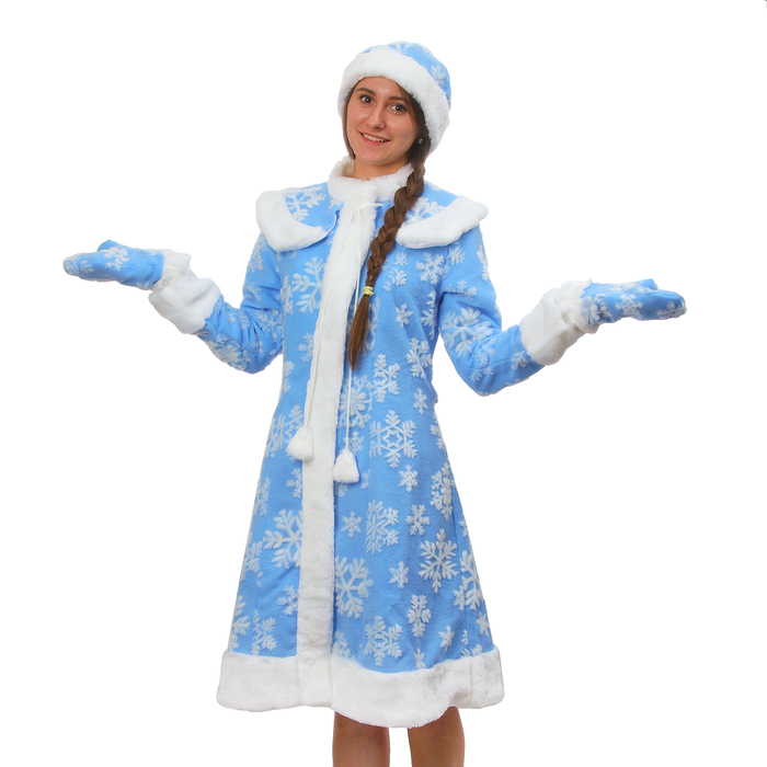 Карнавальный костюм "Снегурочка Боярская", шубка, шапочка, рукавички, размер 48