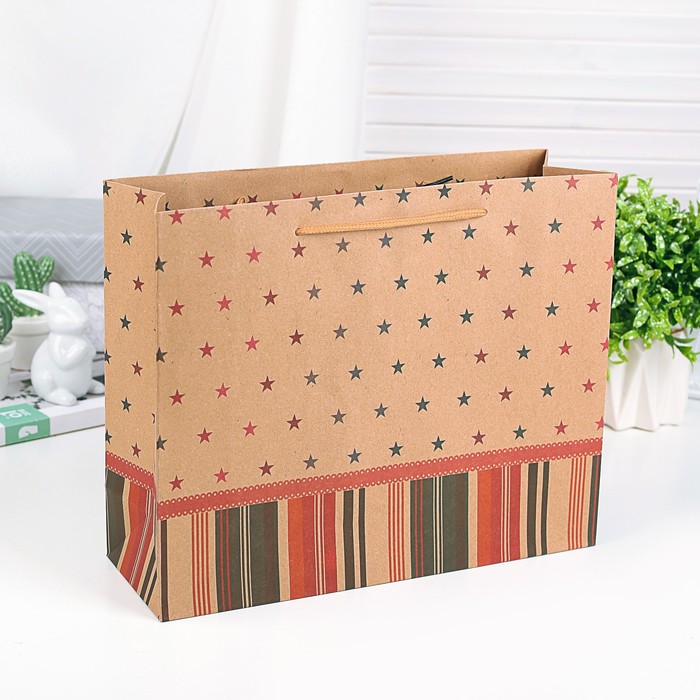 Пакет крафт "Звёзды", 40 х11 х 30 см
