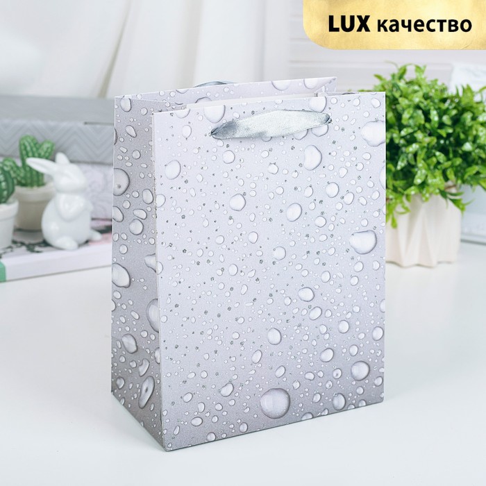 Пакет подарочный "Капли", серый, люкс, 18 х 8 х 23 см