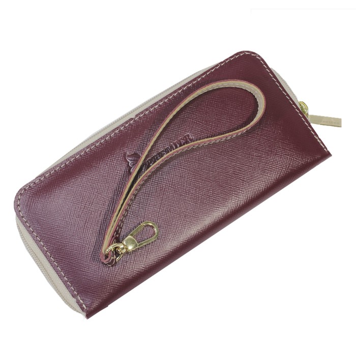 Кошелёк женский, молния, цвет бордовый сафьян/бежевый сафьян