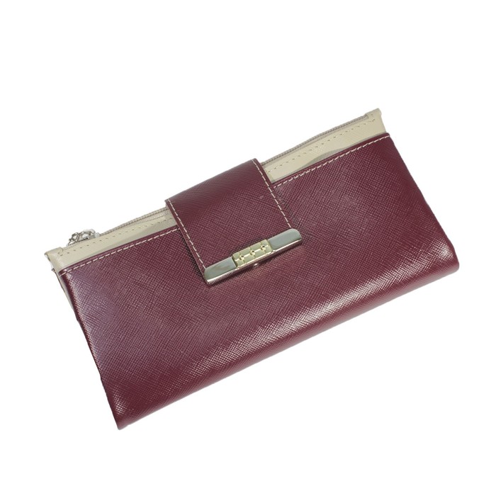 Кошелёк женский, клапан, цвет бордовый сафьян/бежевый сафьян
