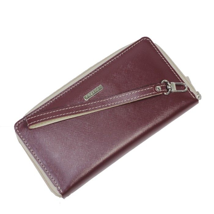 Кошелёк женский, молния, цвет бордовый сафьян/бежевый сафьян