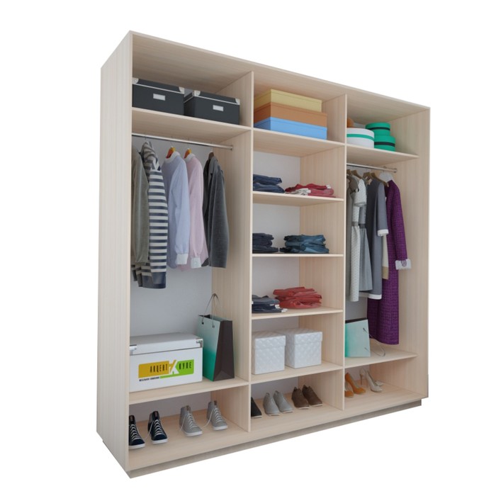 Шкаф-купе Акцент-Лайн, 1800х600х2300 мм, цвет дуб молочный/экокожа "Лоза светлая", зеркало