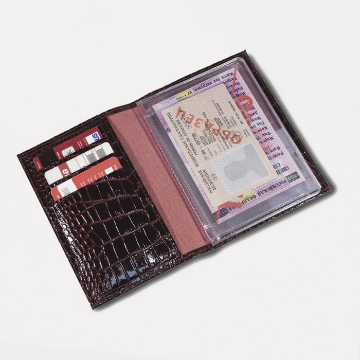 Обложка для автодок., б/з, цвет бордовый крокодил