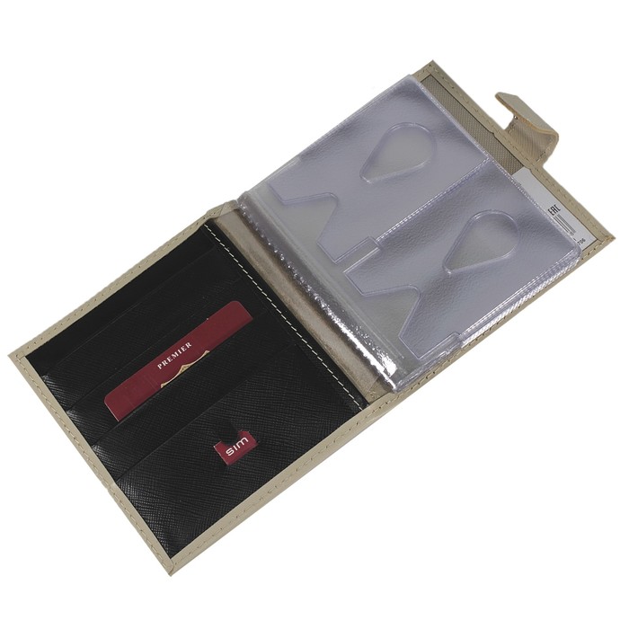 Кредитница, кнопка, цвет бежевый сафьян/чёрный сафьян