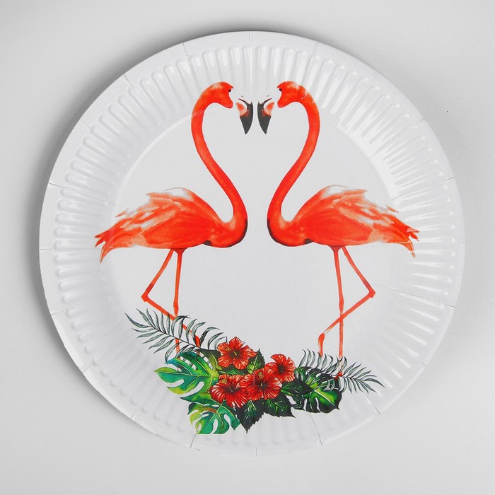 Тарелка бумажная "Парочка фламинго" (набор 6 шт)