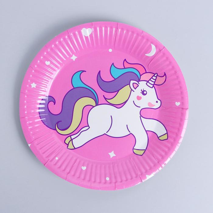 Тарелка бумажная "Единорог и звёзды" цвет розовый (набор 6 шт)