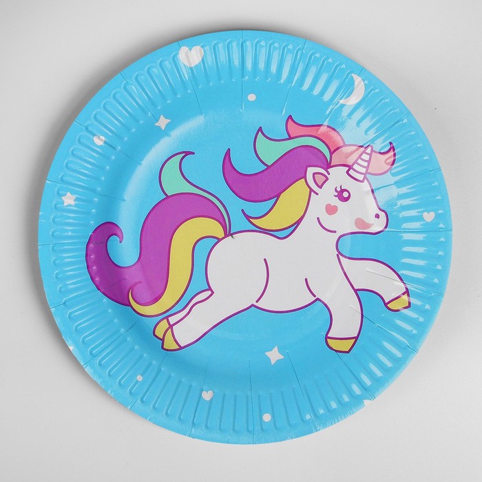 Тарелка бумажная "Единорог и звёзды" цвет розовый (набор 6 шт)