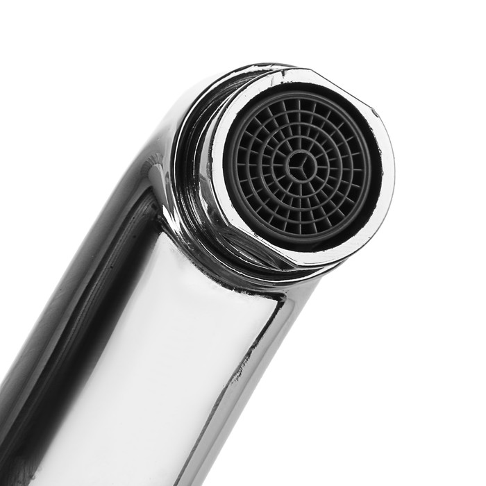 Излив для смесителя, изогнутый, нержавеющая сталь, 25 см, аэратор пластик, сетка металл