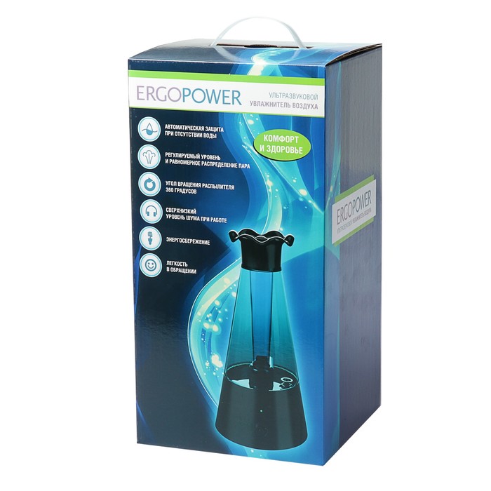 Увлажнитель ErgoPower ER-603, ультразвуковой, 20 Вт, 1.8 л, черный