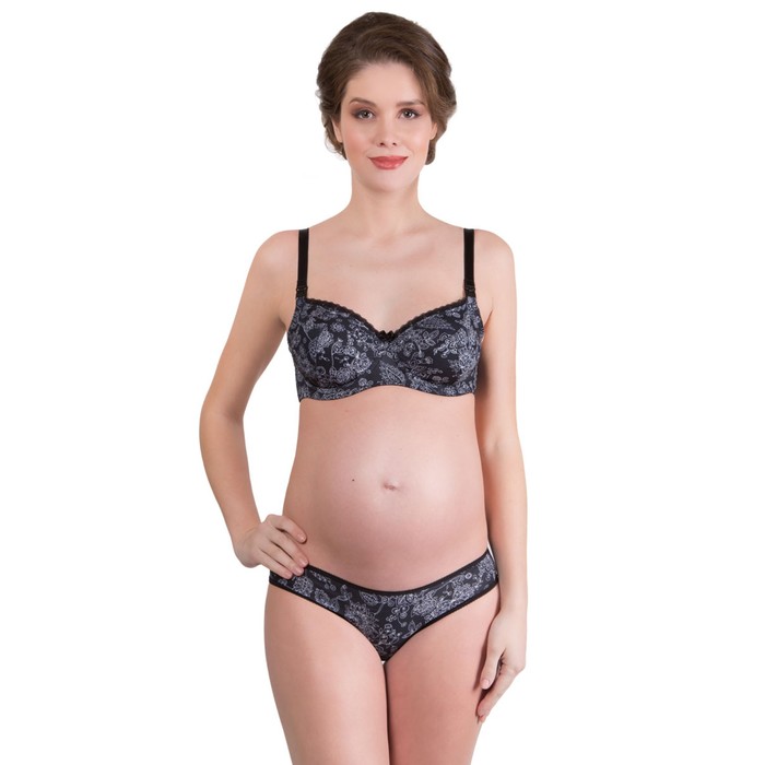 Бюстгальтер послеродовый "Алиса", чёрный с цветами, размер 80-C