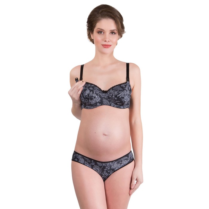 Бюстгальтер послеродовый "Алиса", чёрный с цветами, размер 80-C