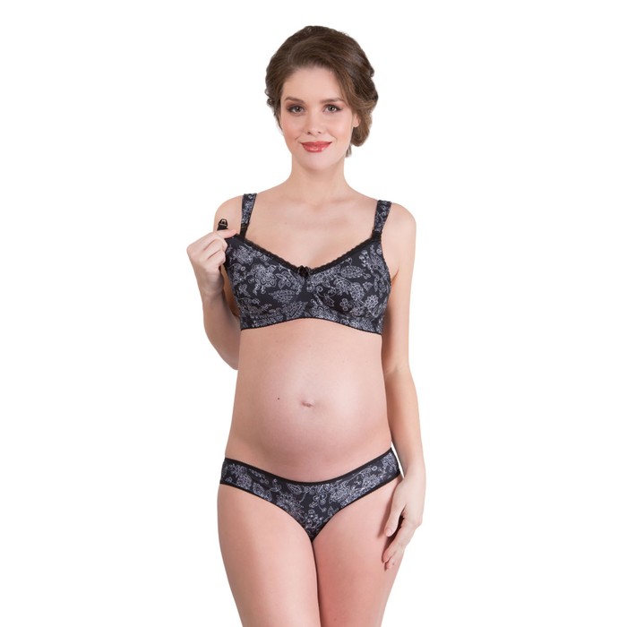 Бюстгальтер послеродовый "Дарина", чёрный с цветами, размер 75-D
