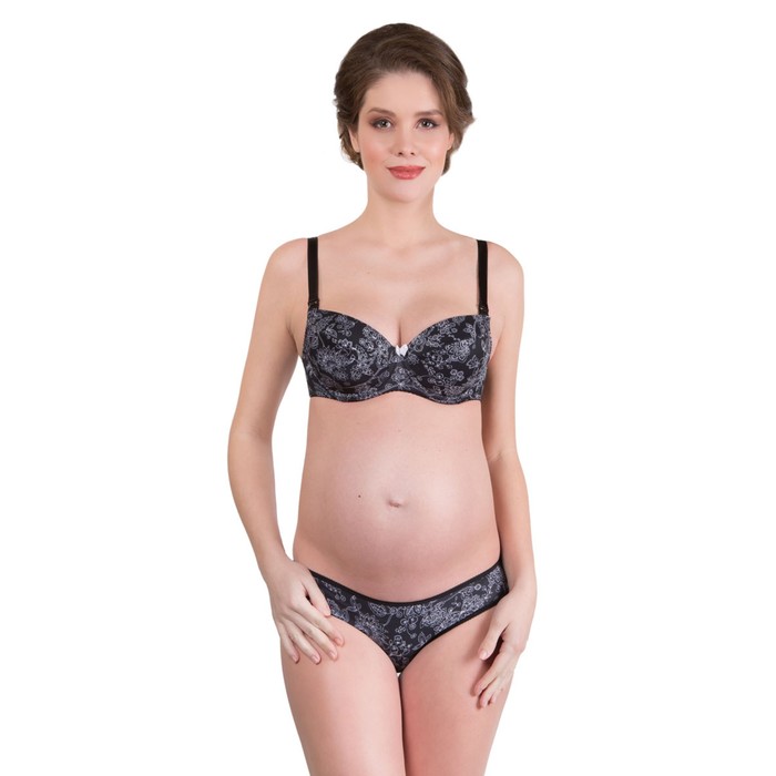 Бюстгальтер послеродовый "Илона", чёрный с цветами, размер 80-C