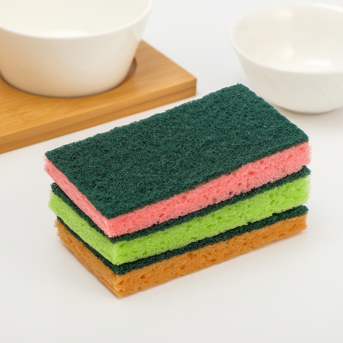 Набор губок для посуды, 3 шт 12х6х см