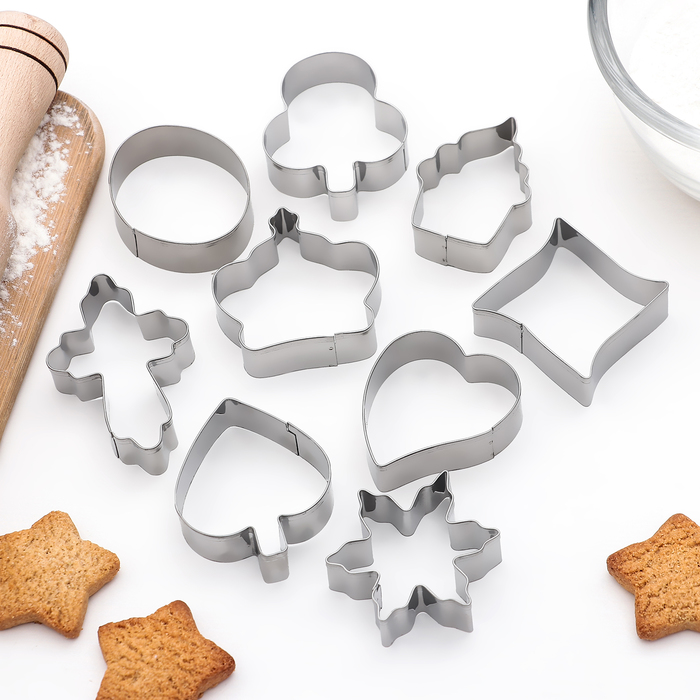 Набор форм для вырезания печенья "Овал, корона, крест, сердце", 9 шт