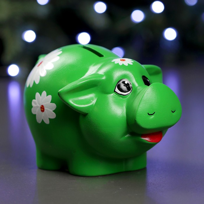 Копилка "Свинка Дуся" зелёная Ромашка 19 см