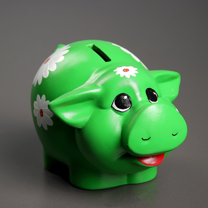 Копилка "Свинка Дуся" зелёная Ромашка 19 см