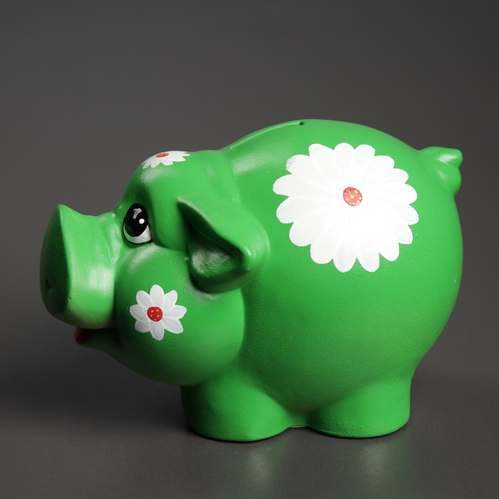 Копилка "Свинка Дуся" зелёная Ромашка 19 см