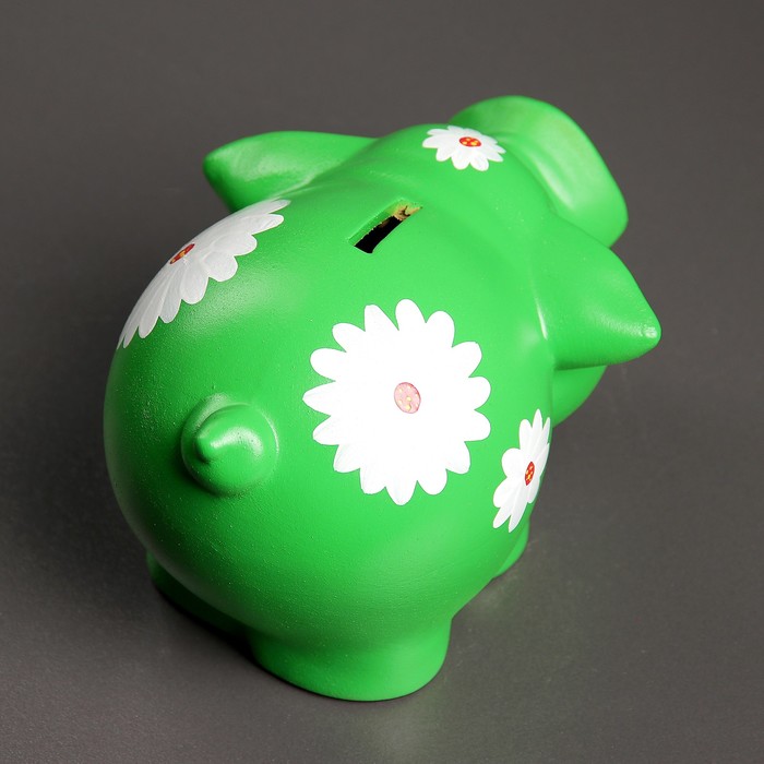 Копилка "Свинка Дуся" зелёная Ромашка 19 см