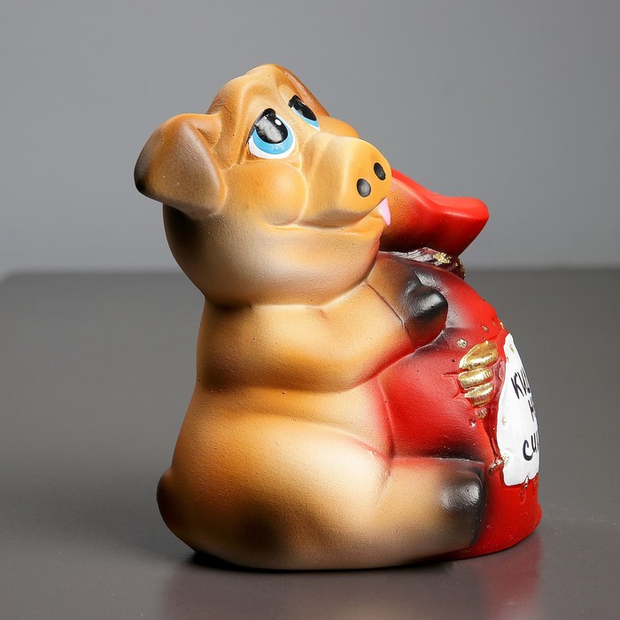 Копилка "Свинка с мешком" красный 18 см