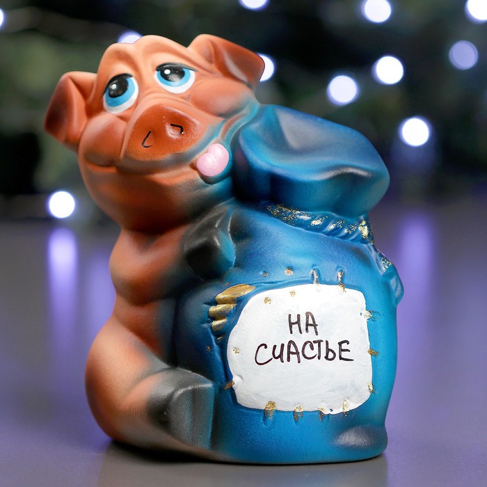 Копилка "Свинка с мешком" 18 см, цвет синий, МИКС