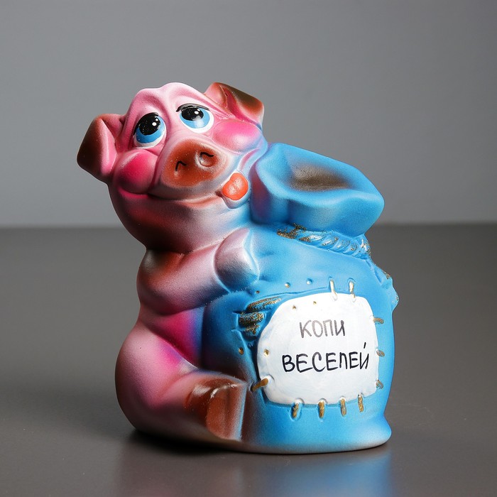 Копилка "Свинка с мешком" 18 см, цвет синий, МИКС