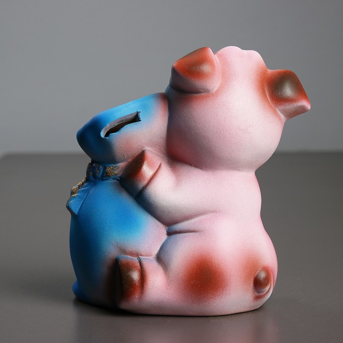 Копилка "Свинка с мешком" 18 см, цвет синий, МИКС