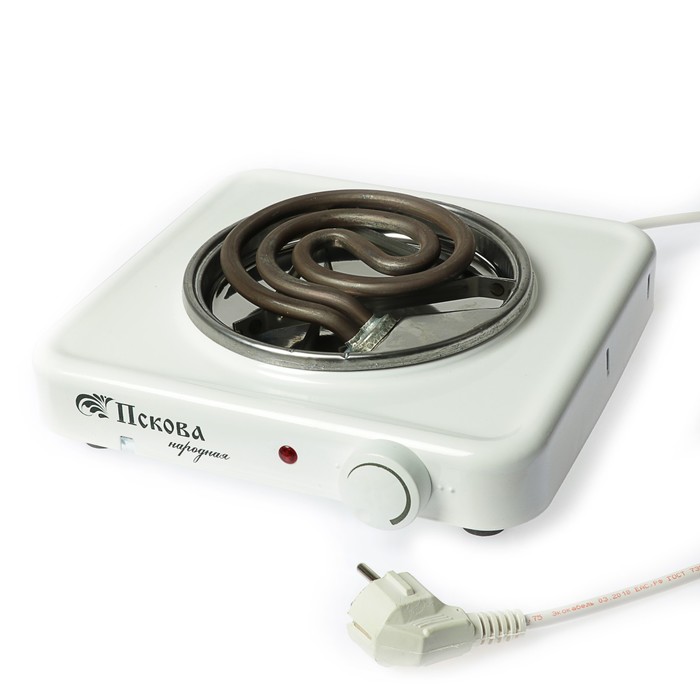 Плитка электрическая "Пскова НАРОДНАЯ", 1200 Вт, нержавеющая чаша, белый
