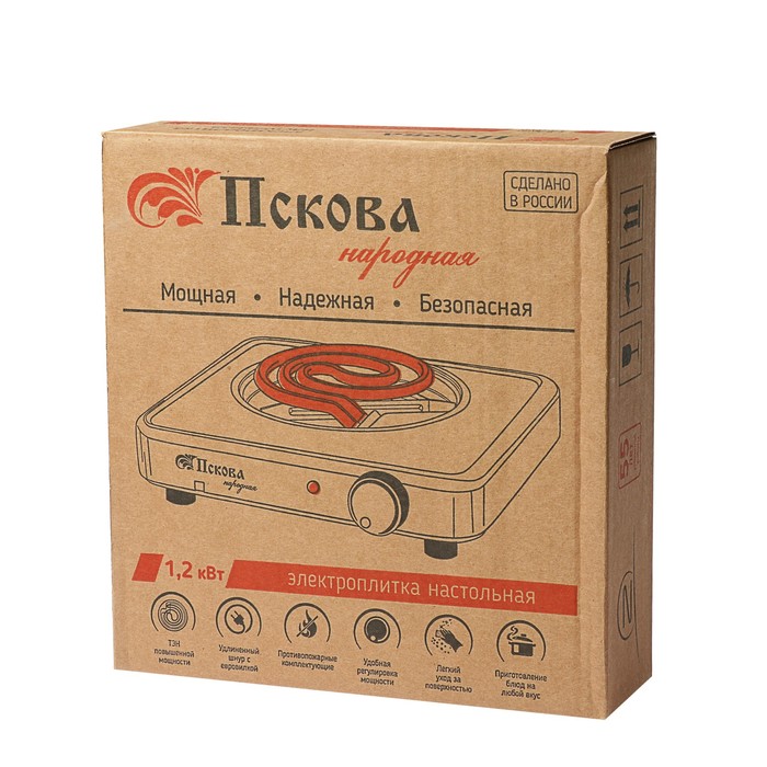 Плитка электрическая "Пскова НАРОДНАЯ", 1200 Вт, нержавеющая чаша, белый