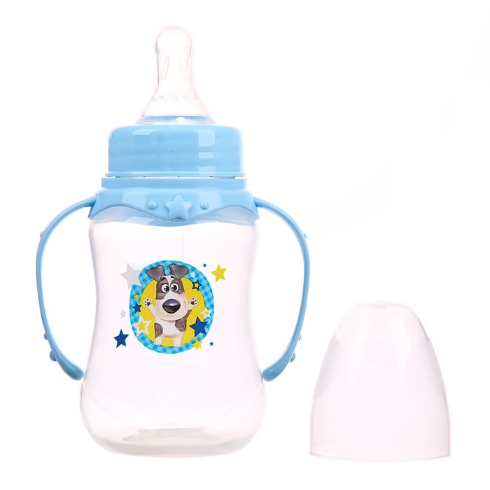 Бутылочка для кормления «Собачка Джекки» детская приталенная, с ручками, 150 мл, от 0 мес., цвет голубой