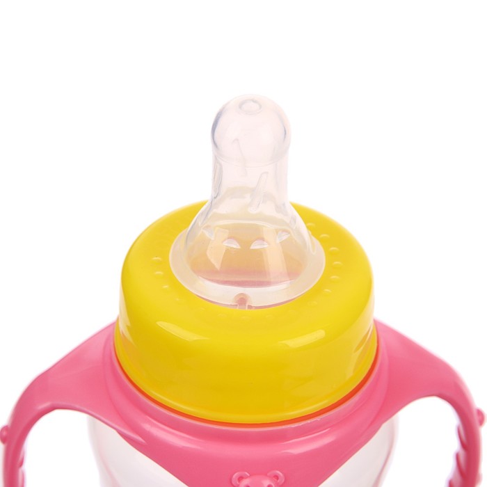 Бутылочка для кормления «Малышка» детская приталенная, с ручками, 150 мл, от 0 мес., цвет розовый